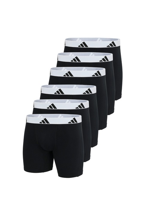 adidas, Set de boxeri cu banda logo in talie - 6 perechi, Alb/Negru stins