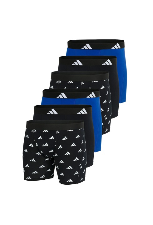 adidas, Set de boxeri cu banda logo in talie - 6 perechi, Alb/Negru/Albastru