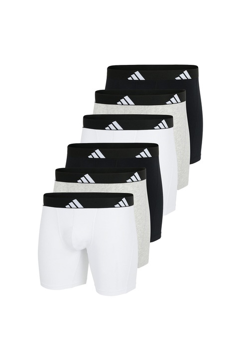 adidas, Set de boxeri cu banda logo in talie - 6 perechi, Alb/Negru/Gri