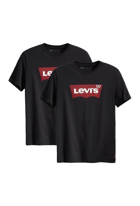 Levi's, Set de tricouri cu decolteu la baza gatului si imprimeu logo - 2 piese, Negru