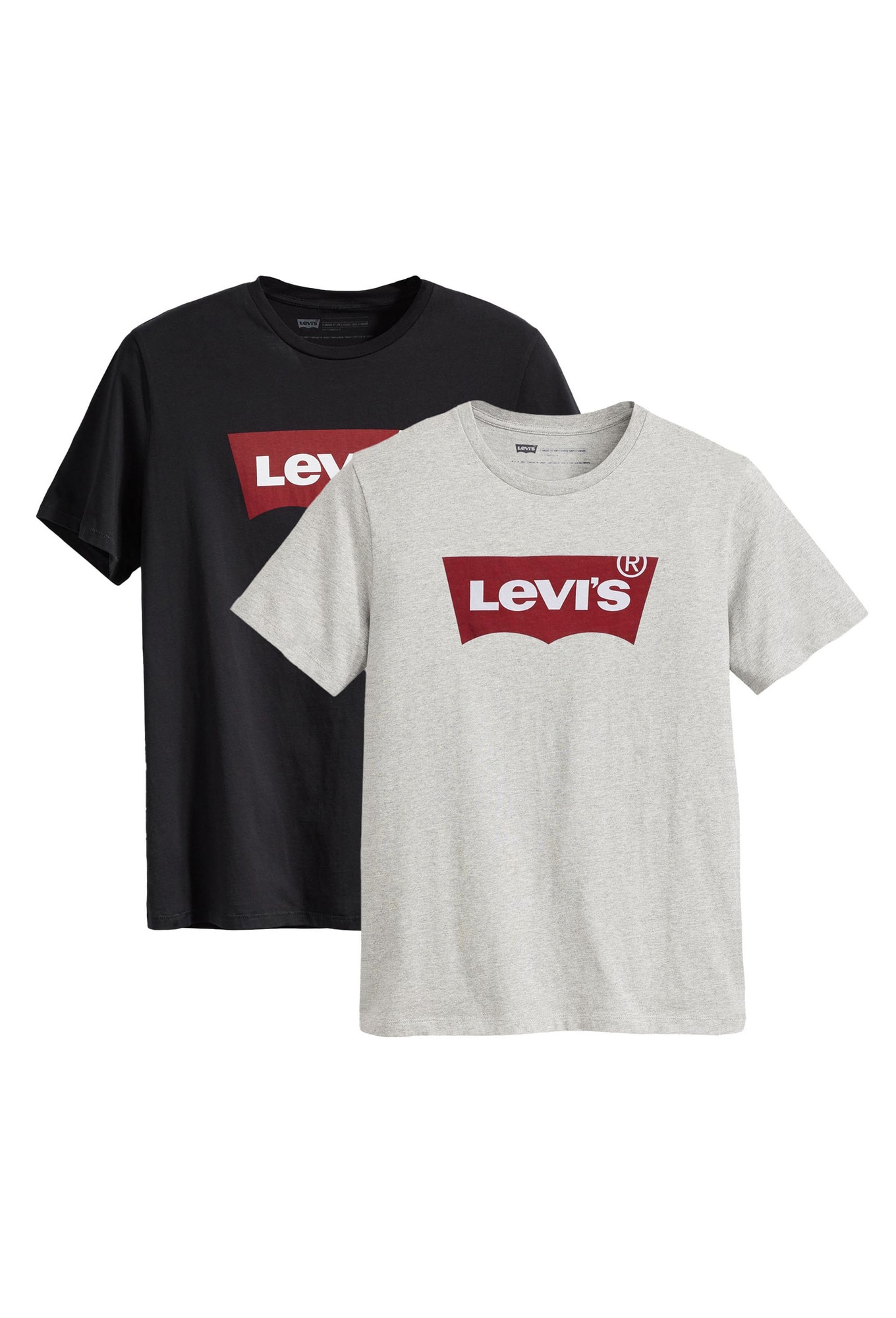 Levi's, Set de tricouri cu decolteu la baza gatului si imprimeu logo - 2 piese, Negru, Gri, XL