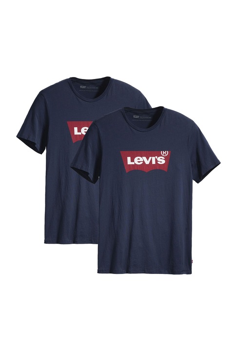 Levi's, Set de tricouri cu decolteu la baza gatului si imprimeu logo - 2 piese, Albastru