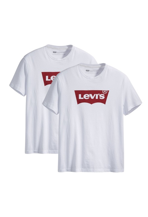 Levi's, Set de tricouri cu decolteu la baza gatului si imprimeu logo - 2 piese, Alb