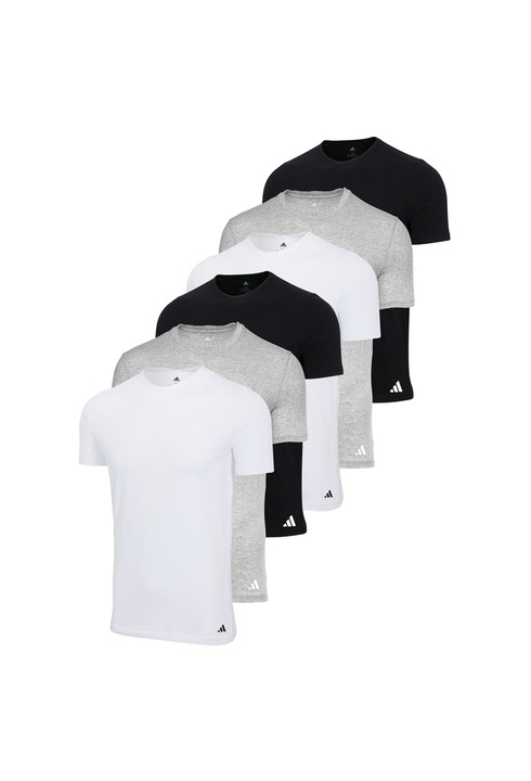 adidas, Set de tricouri de casa cu logo - 6 piese, Alb/Negru/Gri