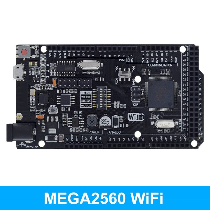 Placa de dezvoltare WeMOS Mega2560 WiFi, ATmega2560 integrat cu modul ESP8266, 32 MB Flash, CH340G, compatibila Arduino si NodeMCU