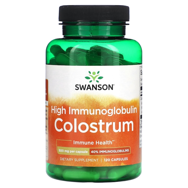 Supliment alimentar Swanson, Colostru cu imunoglobuline ridicate, 500 mg, 120 capsule, 40% imunoglobuline