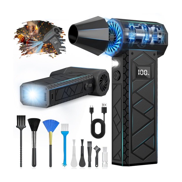 XJUGEZ Elektromos Porfúvó, 10000 mAh, 180000 RPM, Fekete