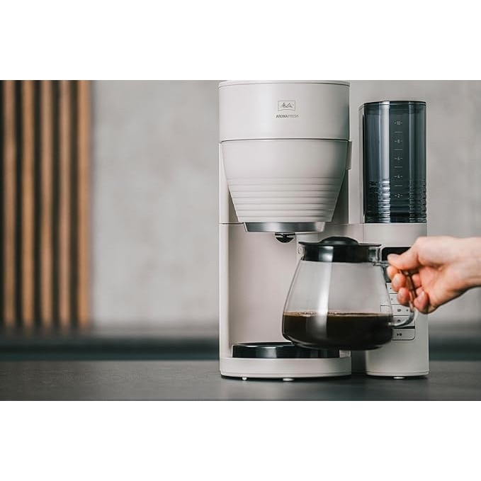 Aparat cafea Melitta AromaFresh Pro, cu râșniță ceramică, 10 cești, gri deschis, 2, 4 litri