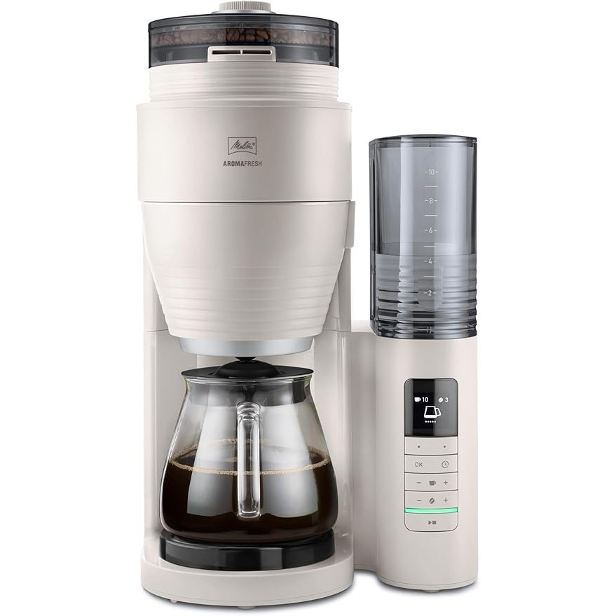 Aparat cafea Melitta AromaFresh Pro, cu râșniță ceramică, 10 cești, gri deschis, 2, 4 litri