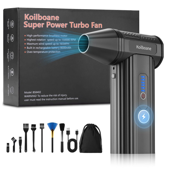 Koilboane elektromos fúvó szórófejjel, 3 sebességfokozat, 8000mAh, tisztítókészlettel