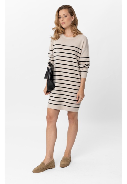 Rochie cu dungi Volcano G-Senti, tricot, bej, maneca lunga, Bej
