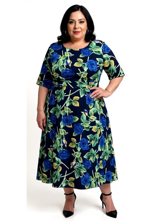 Елегантна рокля със сини рози, 56 RO/56 EU