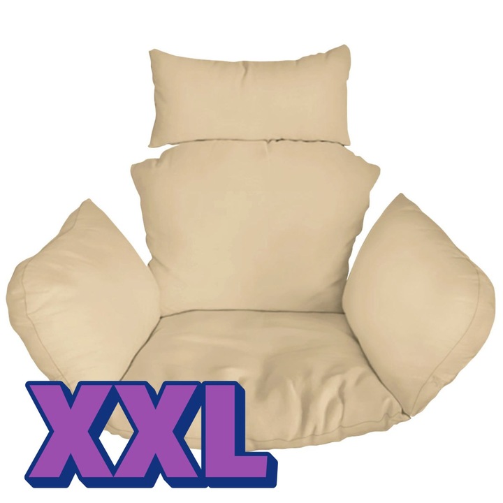 Perna Pentru Scaun Suspendat, Ferocity, 70x70 cm, Bej, Umplutura Din Bilute De Silicon, Husa Din Tesatura Poliesterica (Rezistenta La Umezeala Si Apa), Husa Detasabila, Spalare La Masina (30°C), Spatar Fixat Separat