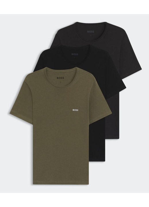 Tricouri barbati BOSS, TShirtRN 3P Classic, mulat, deschis, bumbac, set 3 bucati