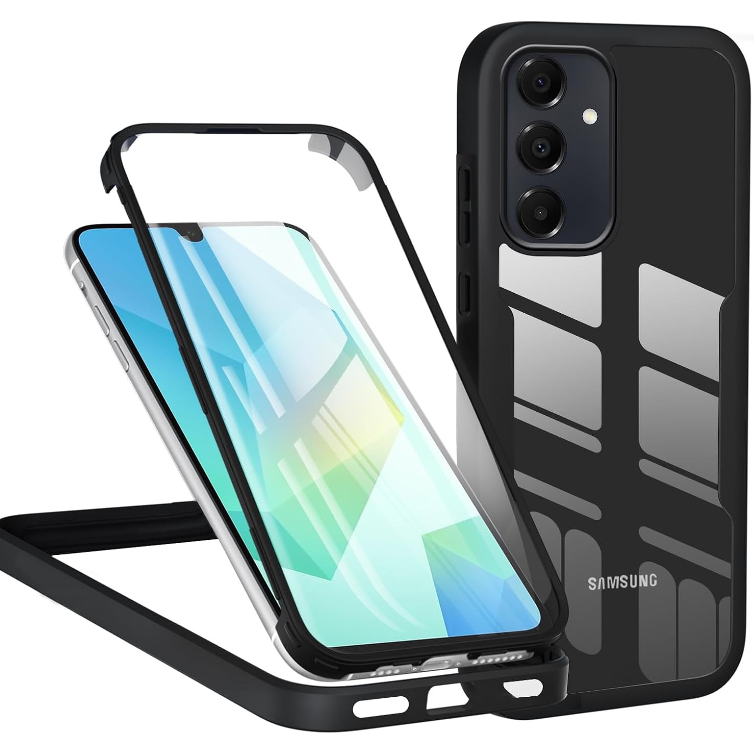 Set 360: Husa cu folie integrata pentru Samsung Galaxy A17 Protectie 360 fata / spate - Negru