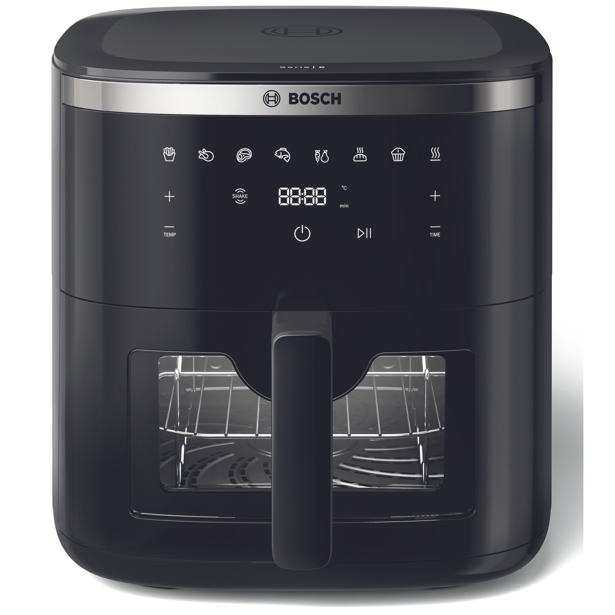 Friteuza cu aer cald Bosch MAF671B1, 1800W, 8 programe, Capacitate 7.2 l, set grill, Touch control, afisaj digital, curatare usoara, fereastra de monitorizare, Negru