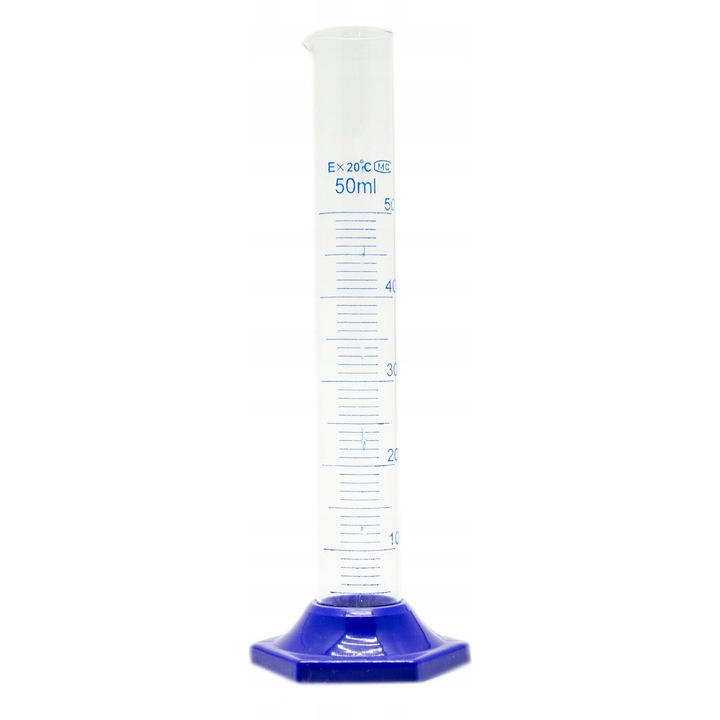 50 ml-es üveg mérőhenger, polipropilén talppal, 25 mm x 200 mm