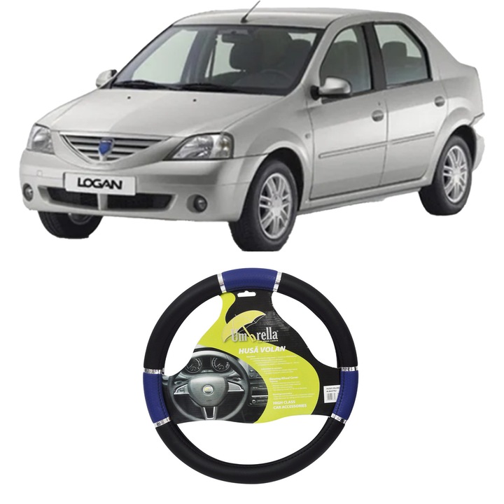 Husa Volan Auto Umbrella Dacia Logan Piele Ecologica Albastru 37x39cm