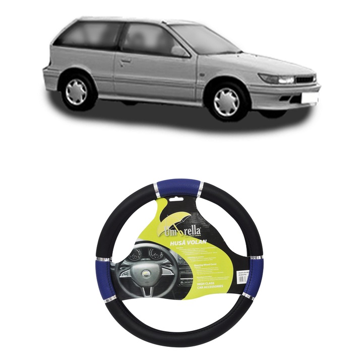 Husa Volan Auto Pentru Mitsubishi Lancer Iv Hatchback (C6_A, C7_A) Din 1988-1994, Piele Ecologica, Dimensiune 37-39 cm, Umbrella, Culoare Albastru