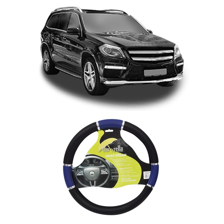 Husa Volan Auto Pentru Mercedes-Benz Gls (X166) Din 2015-2019, Piele Ecologica, Dimensiune 37-39 cm, Umbrella, Culoare Albastru