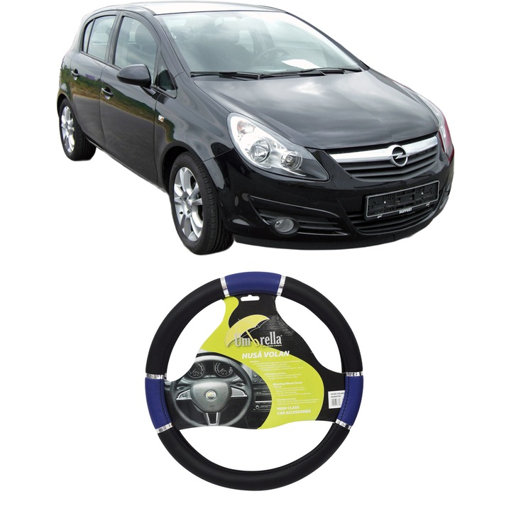 Husa Volan Auto Umbrella, Piele Ecologica, Albastru, 37x39cm