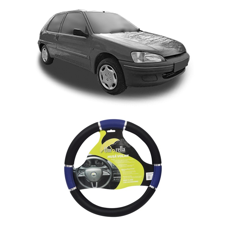 Husa Volan Auto Pentru Peugeot 106 Van Ii Hatchback Van (1S_) Din 1996-2001, Piele Ecologica, Dimensiune 37-39 cm, Umbrella, Culoare Albastru