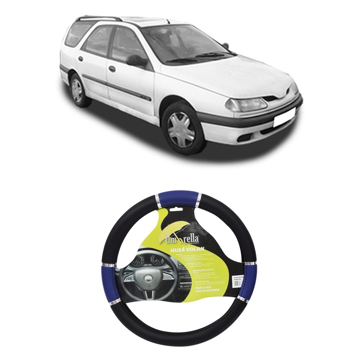 Husa Volan Auto Pentru Renault Laguna I Grandtour (K56_) Din 1995-2001, Piele Ecologica, Dimensiune 37-39 cm, Umbrella, Culoare Albastru