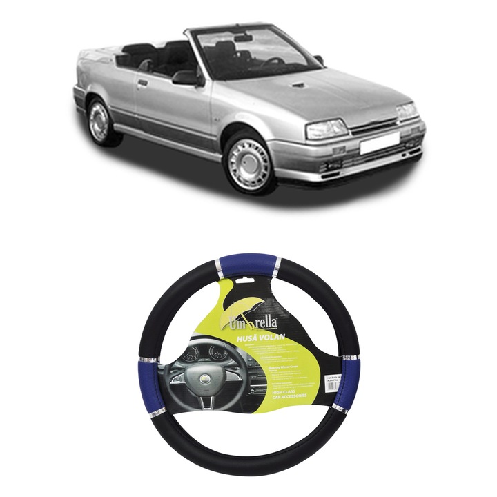 Husa Volan Auto Pentru Renault 19 I Cabriolet (D53_) Din 1991-1992, Piele Ecologica, Dimensiune 37-39 cm, Umbrella, Culoare Albastru
