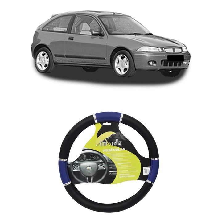 Husa Volan Auto Pentru Rover 200 Ii Hatchback (Rf) Din 1995-2000, Piele Ecologica, Dimensiune 37-39 cm, Umbrella, Culoare Albastru