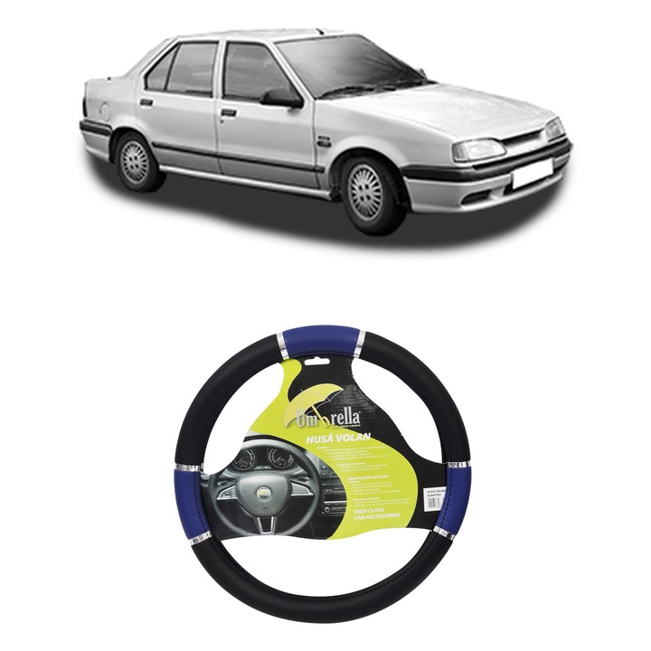 Husa Volan Auto Pentru Renault 19 I Chamade (L53_) Din 1988-1992, Piele Ecologica, Dimensiune 37-39 cm, Umbrella, Culoare Albastru