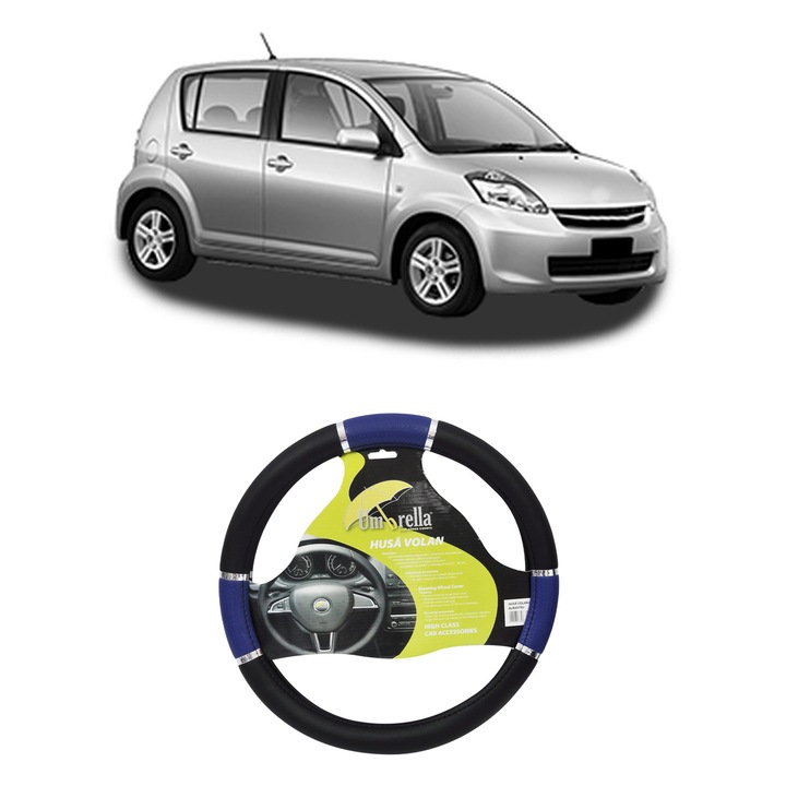 Husa Volan Auto Pentru Subaru Justy Iv Din 2007, Piele Ecologica, Dimensiune 37-39 cm, Umbrella, Culoare Albastru
