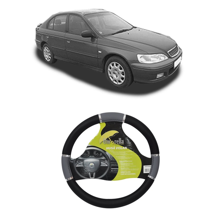 Husa Volan Auto Pentru Honda Accord Vi Hatchback (Ch, Cl) Din 1999-2002, Piele Ecologica, Dimensiune 37-39 cm, Umbrella, Culoare Gri