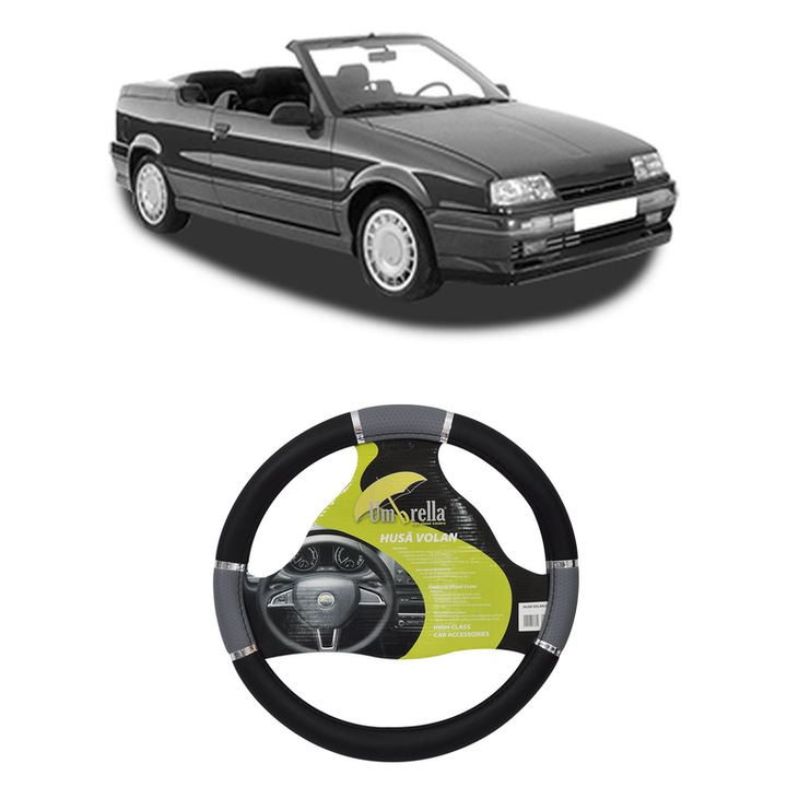 Husa Volan Auto Pentru Renault 19 Ii Cabriolet (D53_, 853_) Din 1992-1996, Piele Ecologica, Dimensiune 37-39 cm, Umbrella, Culoare Gri