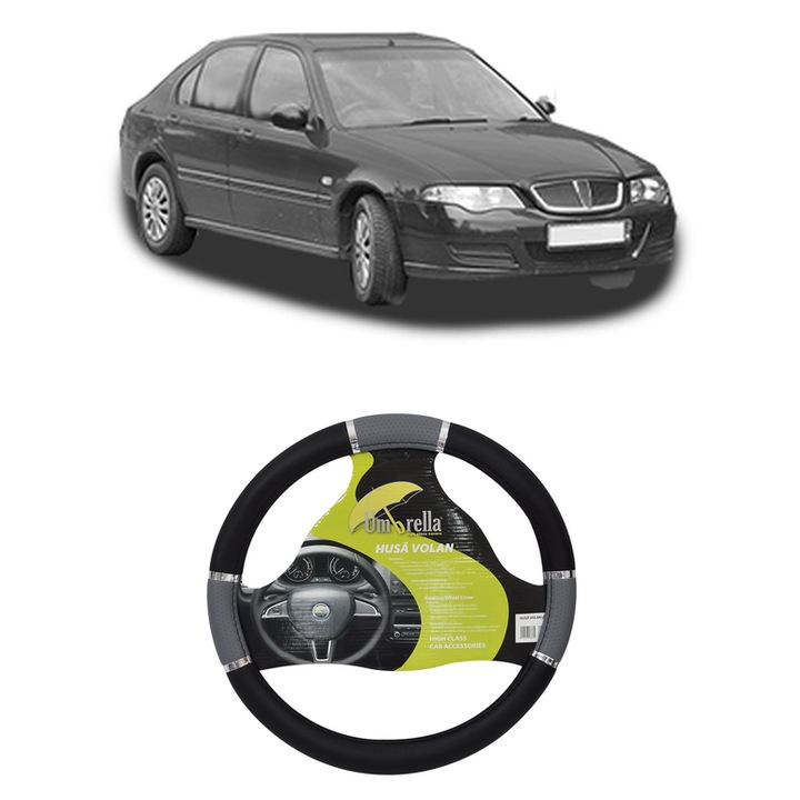 Husa Volan Auto Pentru Rover 400 Ii Hatchback (Rt) Din 1995-2000, Piele Ecologica, Dimensiune 37-39 cm, Umbrella, Culoare Gri
