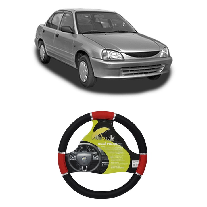 Husa Volan Auto Pentru Daihatsu Charade Iv Saloon (G203) Din 1994-2001, Piele Ecologica, Dimensiune 37-39 cm, Umbrella, Culoare Rosu