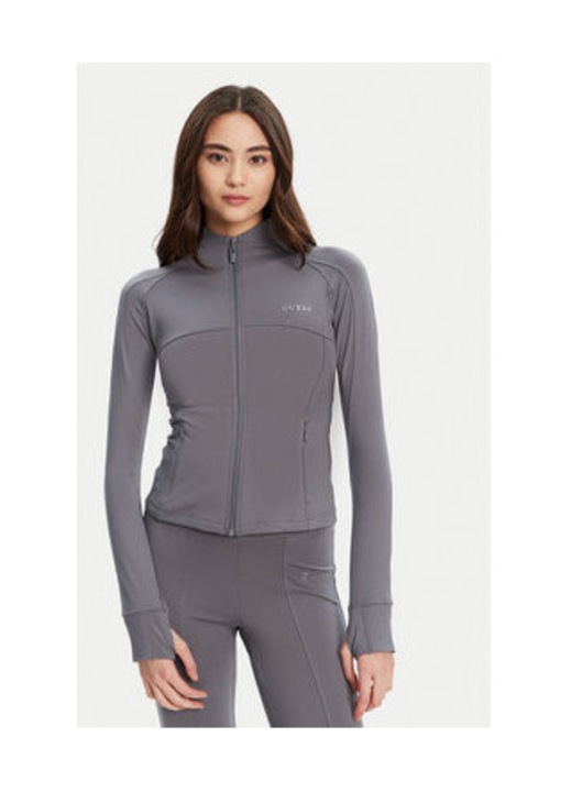 Bluza de trening cambrata din material elastic cu fermoar si logo metalic discret