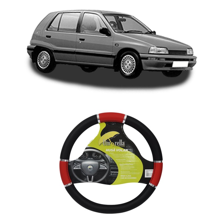 Husa Volan Auto Pentru Daihatsu Charade Iii (G100, G101, G102) Din 1987-1993, Piele Ecologica, Dimensiune 37-39 cm, Umbrella, Culoare Rosu