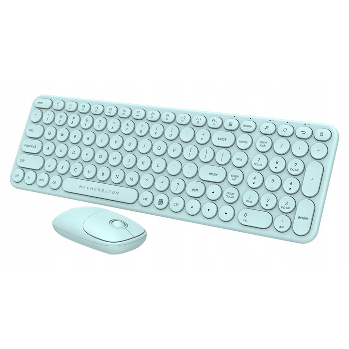 Tastatură și mouse wireless set Retro CKM210, Bluetooth, 105 butoane, verde mentă, 38.5x13.4cm