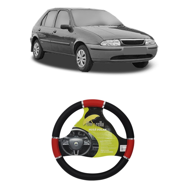 Husa Volan Auto Pentru Mazda 121 Iii Hatchback Van (Jasm, Jbsm) Din 1996-2002, Piele Ecologica, Dimensiune 37-39 cm, Umbrella, Culoare Rosu