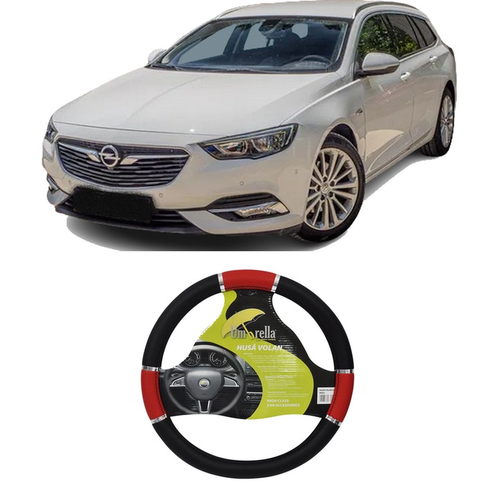 Husa Volan Auto Pentru Opel Insignia B Country Tourer (Z18) Din 2017, Piele Ecologica, Dimensiune 37-39 cm, Umbrella, Culoare Rosu