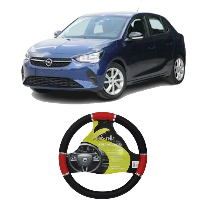 Husa Volan Auto Pentru Opel Corsa F Hatchback Van Din 2019, Piele Ecologica, Dimensiune 37-39 cm, Umbrella, Culoare Rosu