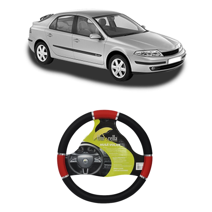 Husa Volan Auto Pentru Renault Laguna Ii (Bg0/1_) Din 2001-2007, Piele Ecologica, Dimensiune 37-39 cm, Umbrella, Culoare Rosu