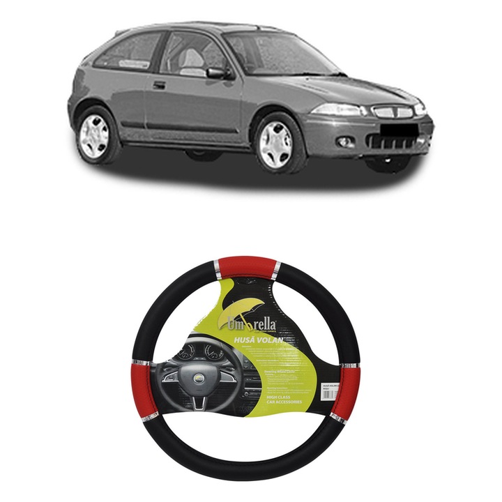 Husa Volan Auto Pentru Rover 200 Ii Hatchback (Rf) Din 1995-2000, Piele Ecologica, Dimensiune 37-39 cm, Umbrella, Culoare Rosu