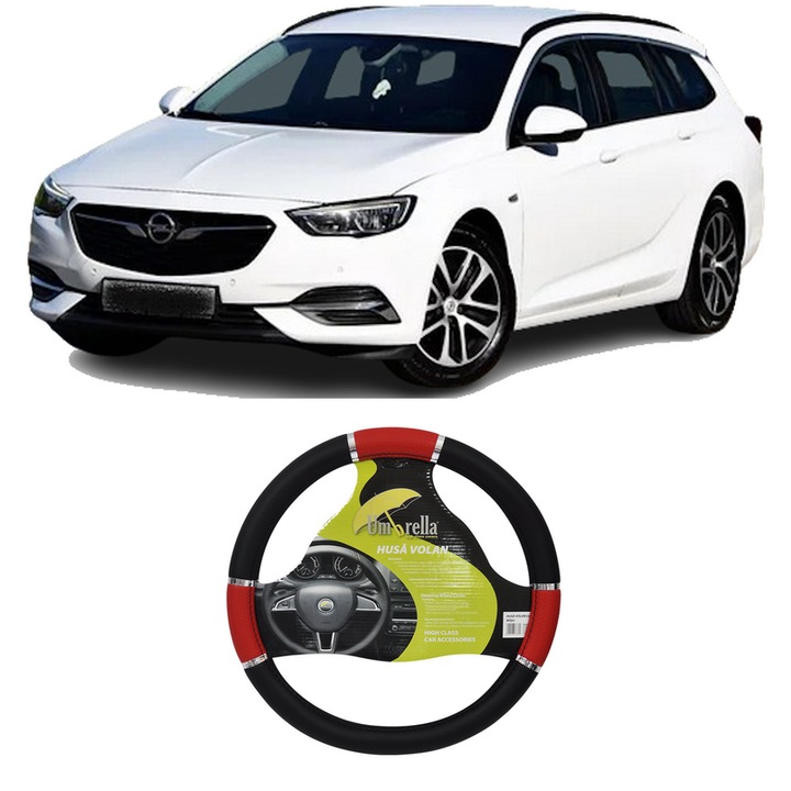 Husa Volan Auto Pentru Opel Insignia B Sports Tourer (Z18) Din 2017, Piele Ecologica, Dimensiune 37-39 cm, Umbrella, Culoare Rosu