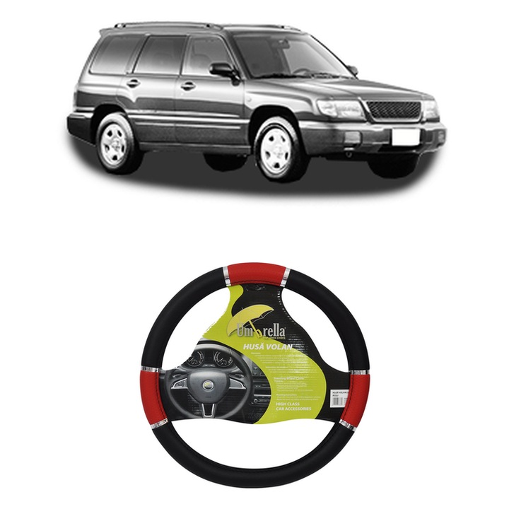 Husa Volan Auto Pentru Subaru Forester (Sf_) Din 1997-2002, Piele Ecologica, Dimensiune 37-39 cm, Umbrella, Culoare Rosu