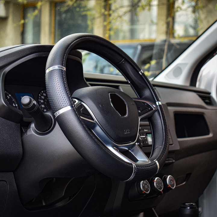 Husa Volan Auto Umbrella, Piele Ecologica, Negru, 37x39cm pentru Dacia Logan