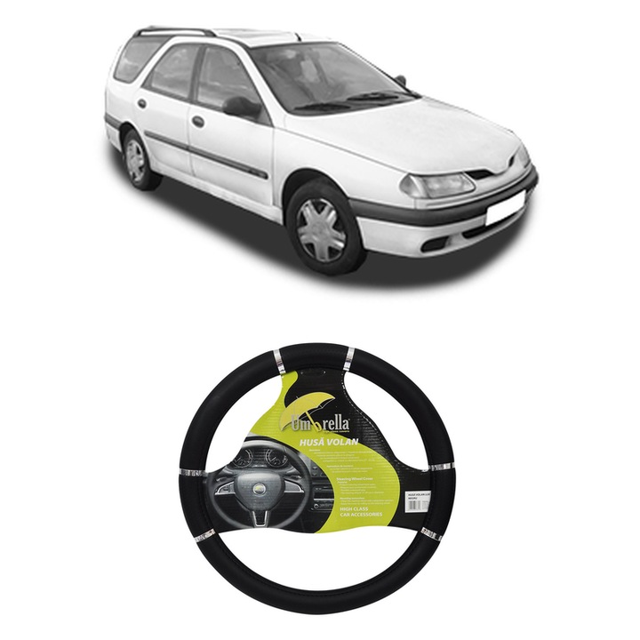 Husa Volan Auto Pentru Renault Laguna I Grandtour (K56_) Din 1995-2001, Piele Ecologica, Dimensiune 37-39 cm, Umbrella, Culoare Negru