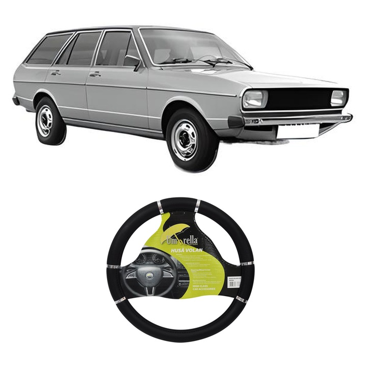 Husa Volan Auto Pentru Volkswagen Passat B1 Variant (33) Din 1973-1981, Piele Ecologica, Dimensiune 37-39 cm, Umbrella, Culoare Negru
