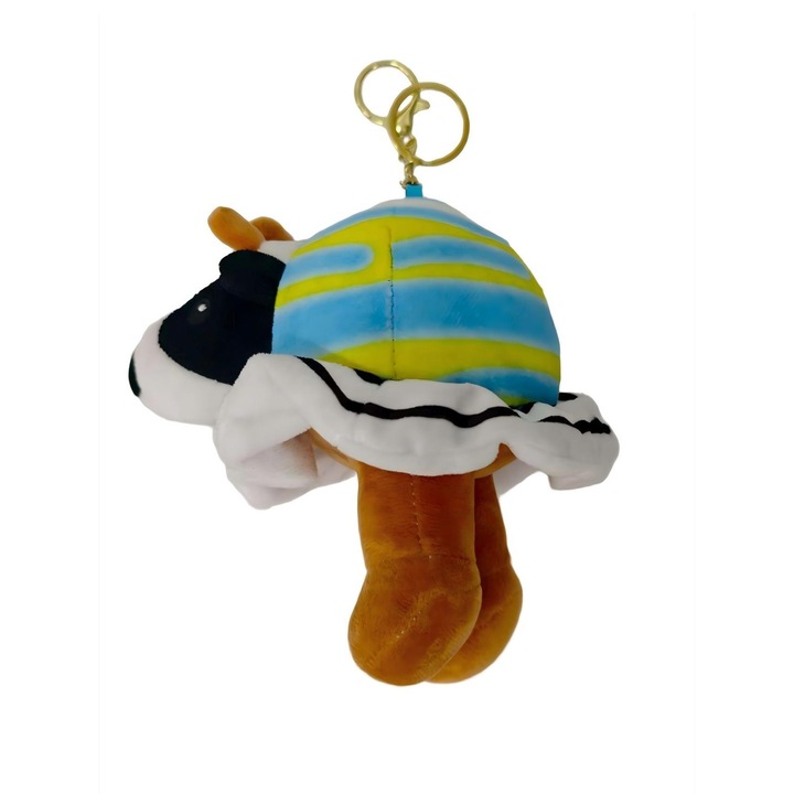 Мека плюшена играчка тип ключодържател, модел Italian Brainrot Vaca Saturno Saturnita, 16 x 15 см, синьо-жълт, Stef's Cat