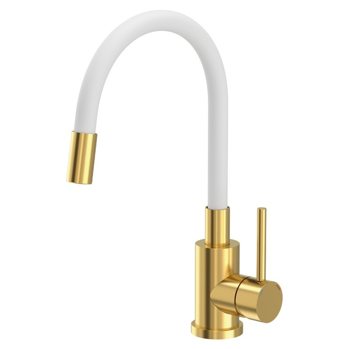 Кухненска батерия Quadron MAGGIE, гъвкав чучур, бяло злато, 38x23см